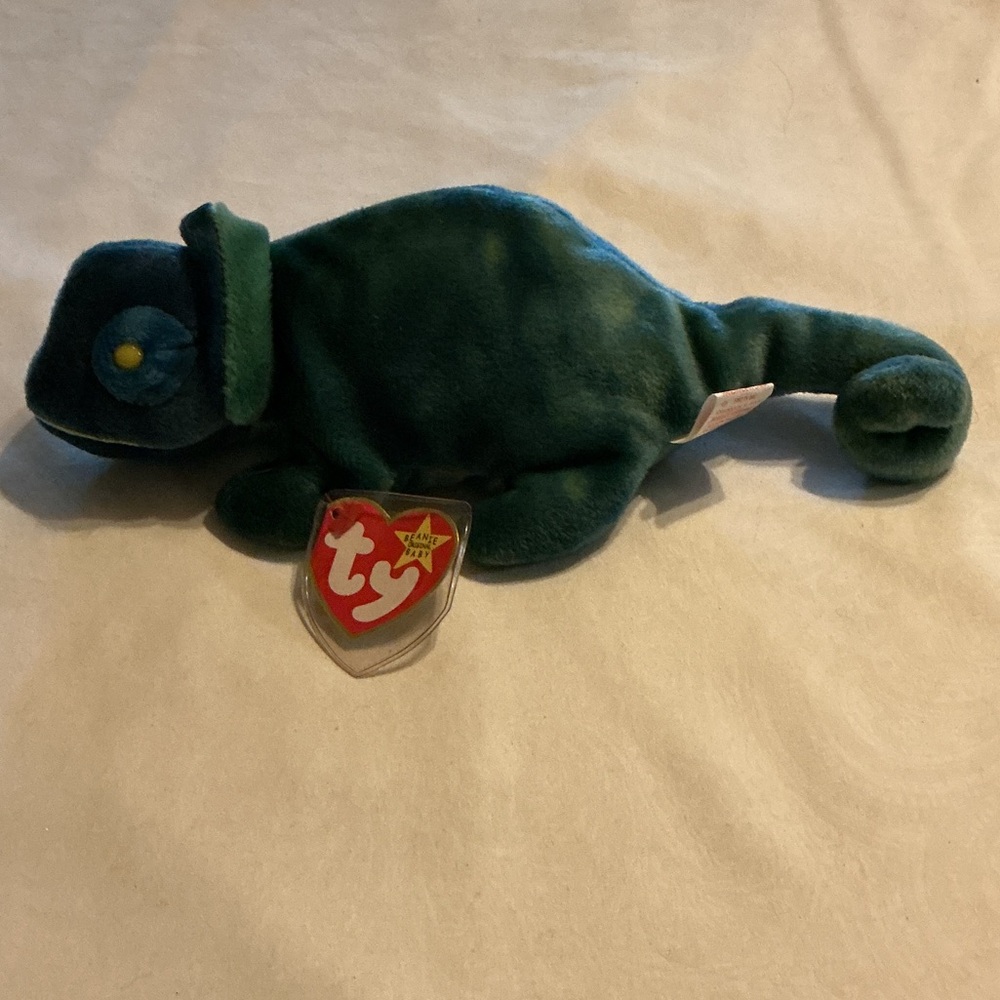Retired RARE Ty Beanie Baby Green Chameleon Plush - Rainbow with 1997 swing tag
